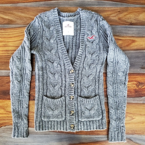 Hollister Sweaters - Hollister Ladies Cardigan Sweater, Small, Gray, with Red Bird